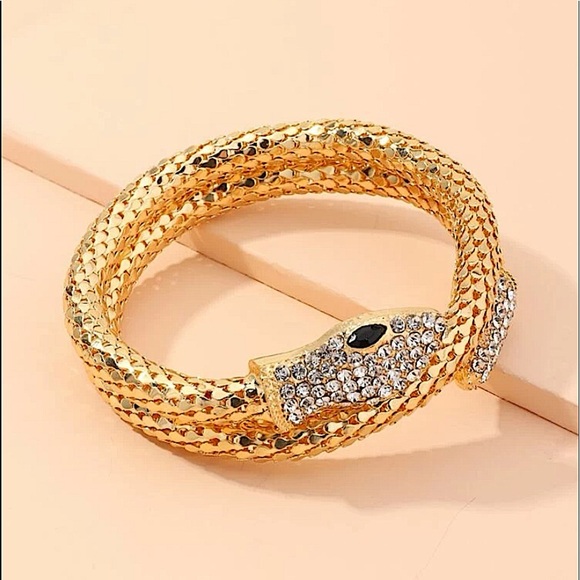 GOLD RHINESTONE SNAKE WRAP AROUND BRACELET - Picture 8 of 9